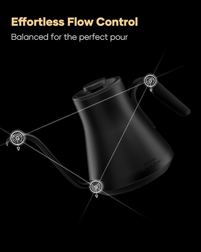 Cocinare FLOW B9 Gooseneck Electric Kettle, Precise Temperature Control for Pour-Over Coffee & Tea Brewing, Stainless Steel Interior, Rapid Heating for Boiling Water 0.9L (Matte Black)
