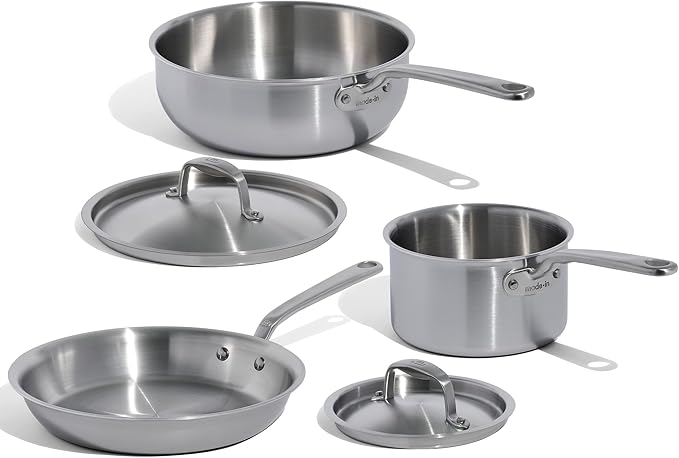 Made In Cookware - Stainless Steel Small Spaces Set - 5 Ply Clad - Includes Stainless Steel Frying Pan, Saucepan and Saucier with Lid - Professional Cookware - Crafted in Italy