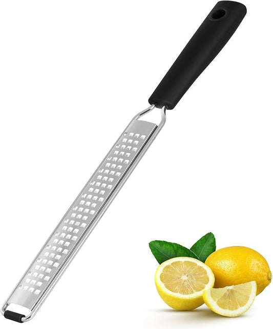 Zester Grater with Protective Cover – Fine Stainless Steel Lemon Zester cheese shredder for Kitchen, Ideal for parmesan, Garlic, Nutmeg, Chocolate, Fruits, Vegetables – Black