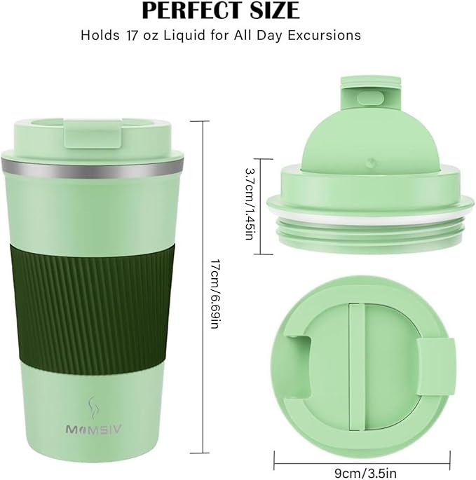 MOMSIV 17oz Travel Mug, Insulated Coffee Cup with Leakproof Lid, Vacuum Stainless Steel Double Walled Reusable Tumbler for Hot and Cold Water Coffee and Tea In Travel and Car