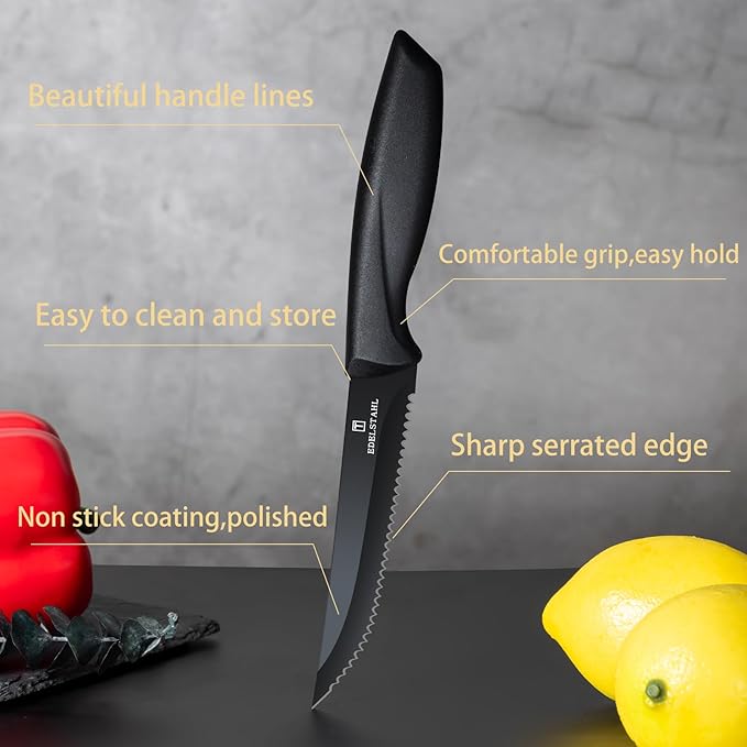 Steak Knives Set of 8,Sharp Serrated Steak Knife Set of 8,Stainless Steel Steak Knife Set,High-Carbon Steak Knives,Black Handle Steak Knifes,Ergonomic Kitchen Knives Set for Precise Cutting