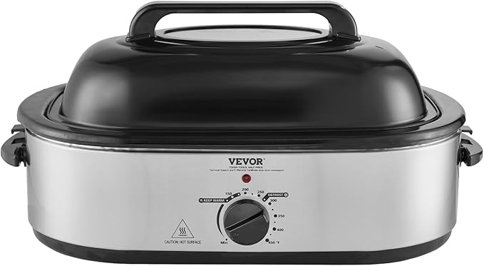 VEVOR Electric Roaster Oven, 22 QT Turkey Roaster with Self-Basting Lid, 1450W Roaster with Defrost & Warm Function, Adjustable Temp, Removable Pan & Rack, Fits Turkeys Up to 26LBS, Silver
