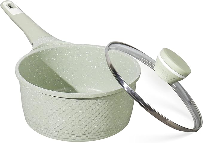 Xuanying Sauce pan 2.0Qt SaucePan with Lid, Non Stick Sauce Pot for Cooking, Easy to Clean, Cooking all stovetop 100% Free PFOA PFAS - Green Granite