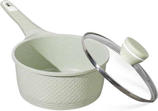 Xuanying Sauce pan 2.0Qt SaucePan with Lid, Non Stick Sauce Pot for Cooking, Easy to Clean, Cooking all stovetop 100% Free PFOA PFAS - Green Granite