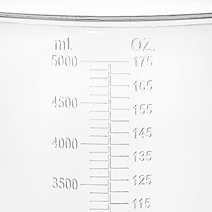 5 Liter Measuring Pitcher | 1.3 Gallon Shatterproof Plastic Large Graduated Mixing Pitchers, 1 to 2 Gallons (5L, 5000ml)