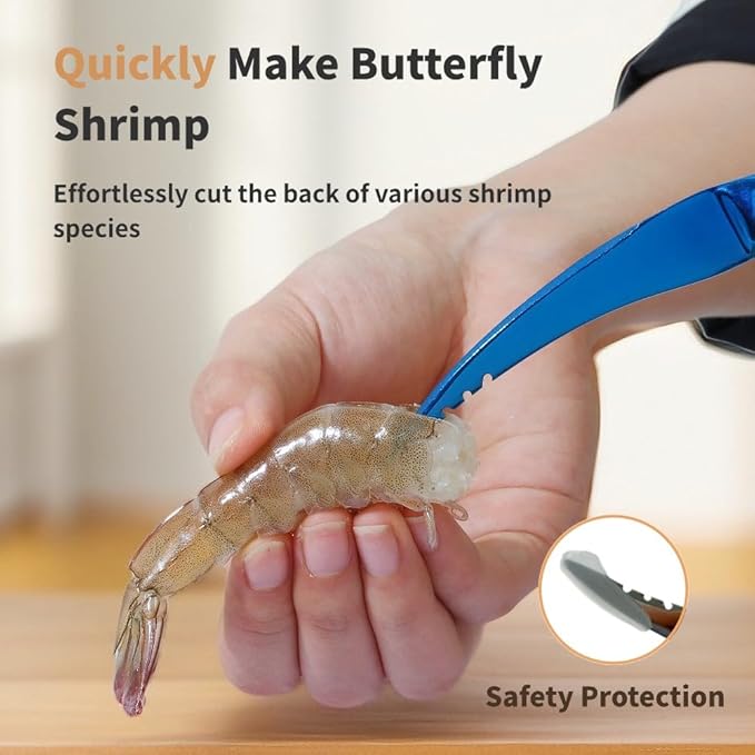Shrimp Deveiner Tool Shrimp Peeler and Deveiner Tool Stainless Steel Shrimp Cleaner Seamless Shrimp Peeler Shrimp Deveining Tool Knife for Easy Shrimp Deveining (Blue)