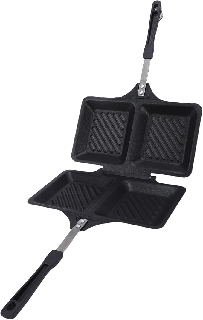 Square Non Stick Double Sided Grilled Sandwich Panini Maker Pan - Stovetop Toasted Sandwich Maker for Home Kitchen (Black)