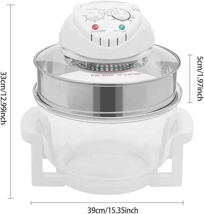 trggvvrt 17L/17.96Qt Turbo Electric Glass Air Fryer w/ 2 Grill, Electric Turbo Convection Oven Roaste, 360° Viewable Airy Fryer with Expansion Ring, Multifunction Oilless Halogen Oven