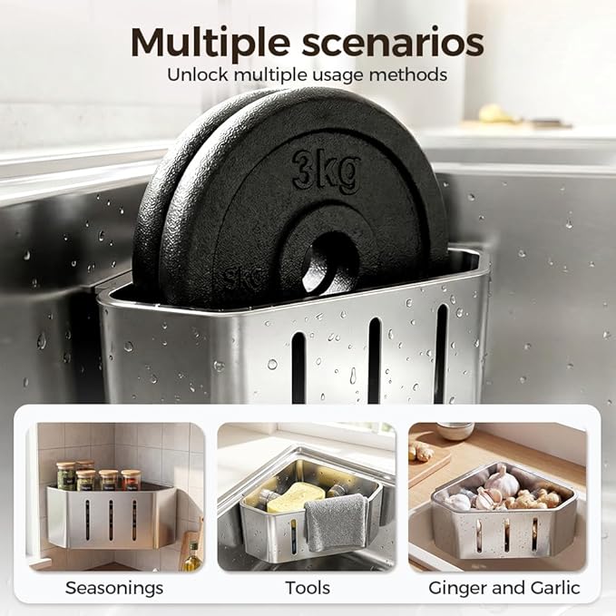Sponge Holder for Kitchen Sink,2026 Sink Caddy Organizer with Suction Cups,Rustproof Kitchen Storage Rack for Sponge,Soap,Stopper,Brush (2, Triangle)