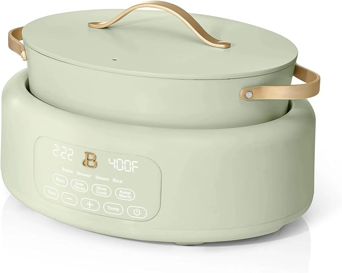 Beautiful 10-in-1 Electric MultiCooker 6 Quart - Programmable Slow Cooker, Sous Vide, Rice Cooker - Sleek Touch Timer & Delayed Start - Kitchen Appliance by Drew Barrymore (Sage Green)