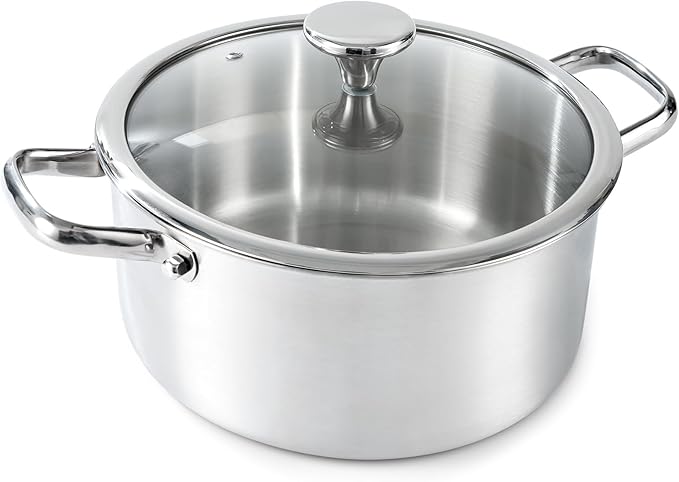 ODPFTY 6QT Stainless Steel Stock Pot with Encapsulated Bottom & Lid - Professional Soup Pot - Nonstick Thick Bottom Stockpot for Cooking, Stewing, and Canning, Dishwasher Safe