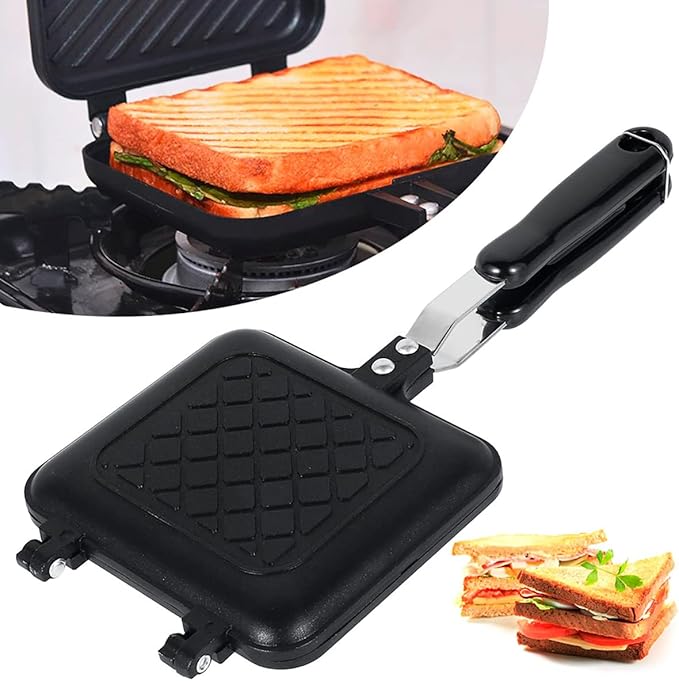 Camping Toastie Maker Baking Pan with Heat Resistant Handles, Non Stick Stovetop Toastie Maker Double Sided Multifunction Stovetop Toastie Maker for Home Outdoors Camping