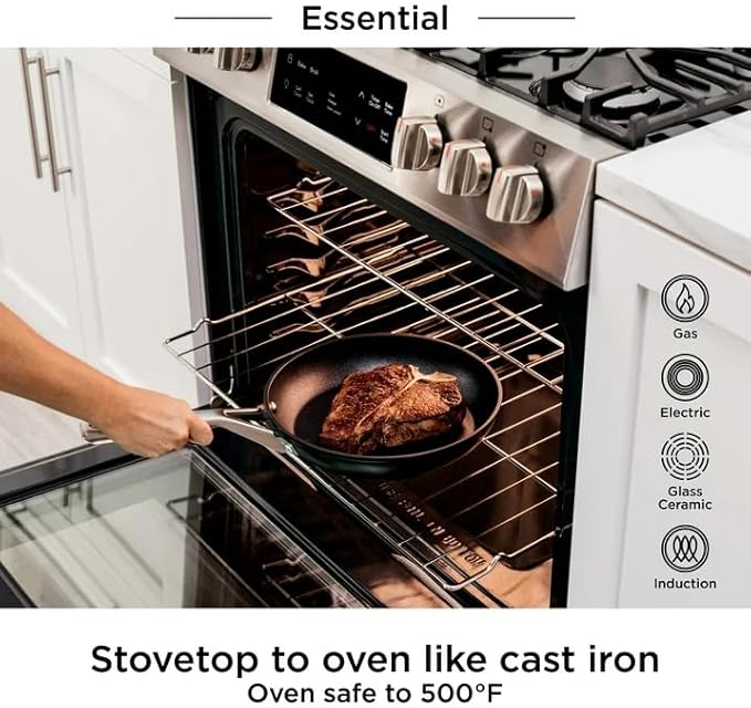 Ninja NeverStick Essential 10-Piece Cookware Set, C19010 – Durable Nonstick Pots & Pans, Hard-Anodized, Oven Safe to 500°F, Even Heat Distribution, Metal-Utensil Safe, Dishwasher Safe