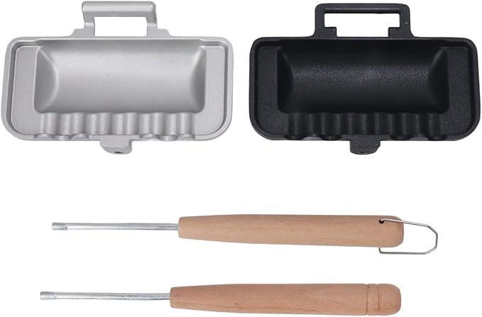 Stovetop Sandwich Maker, Double Sided Hot Dog Toaster with Long Wooden Handle, Removable Crimp Sealing Frying Pan for Breakfast Pancakes, Omelets, Cheese