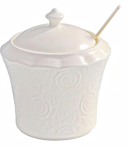13.5oz Sugar Bowl with Lid and Spoon Ceramic Sugar Creamer Container, Sugar Jar, Durable Sugar Pot for Coffee Bar Accessories, Coffee Bar Decor
