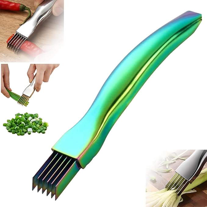Shred Silk The Knife, 2024 Stainless Steel Finger Guard Green Onion Cutter Shred Silk Knife Set, Kitchen Safe Steel Slicing Tool for Hands Kitchen Vegetable Cutter for Chopping, Cutting