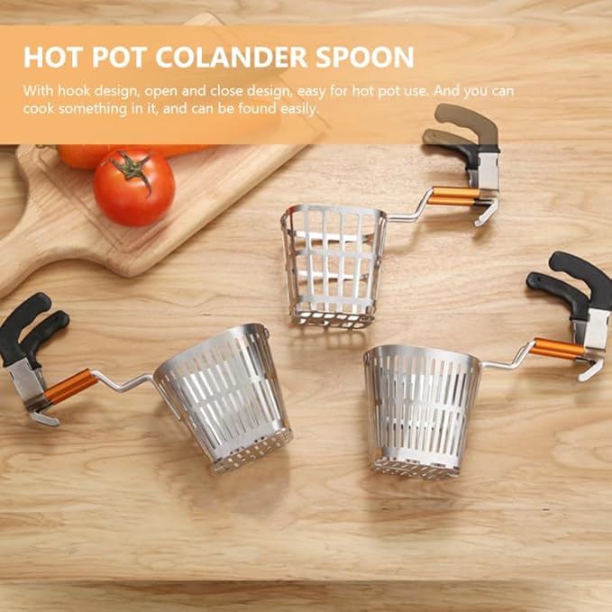 YARNOW Hot Pot Strainer Spoon with Hook Stainless Steel Open Close Slotted Skimmer for Cooking Meat and Vegetables Heat-Resistant Food Strainer 7.08X6.88X3.34 Inches
