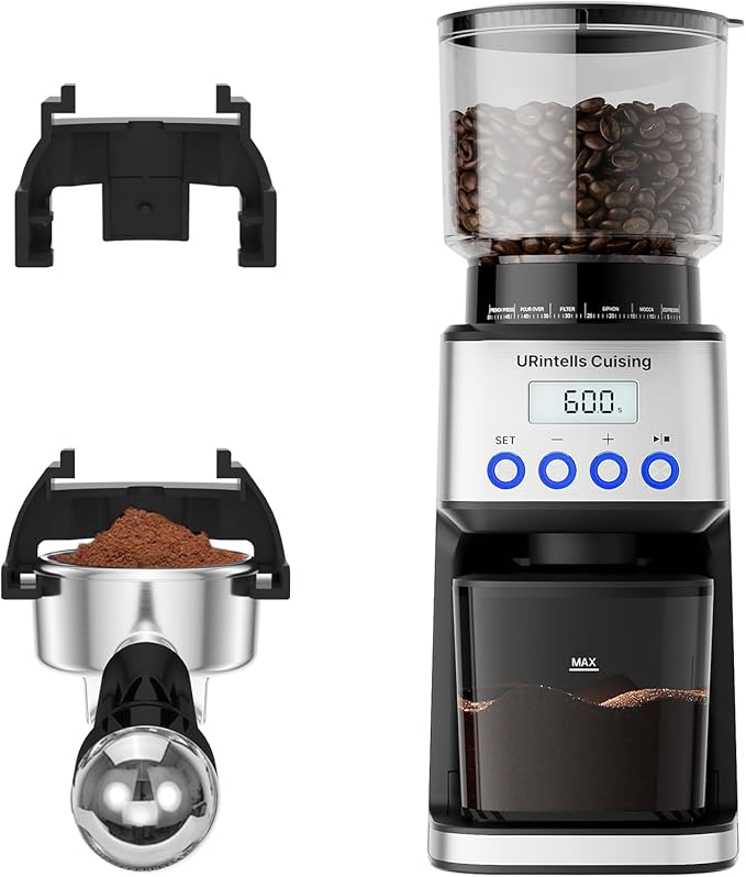URintells Cuising Espresso Grinder, Burr Coffee Grinder with 51 Grind Settings, Precision Timer, Stainless Steel Coffee Grinder with Easy Cleaning, Anti-Static Design & 3 Operation Modes