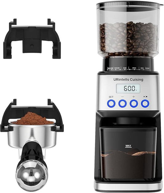 URintells Cuising Espresso Grinder, Burr Coffee Grinder with 51 Grind Settings, Precision Timer, Stainless Steel Coffee Grinder with Easy Cleaning, Anti-Static Design & 3 Operation Modes