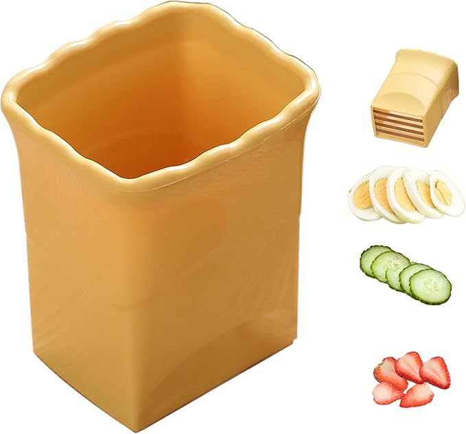 Egg Cup Slicer, Stainless Steel Blade, Yellow, Multipurpose Fruit & Vegetable Slicer for Kitchen & Restaurant
