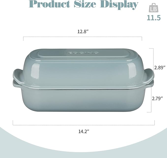 EDGING CASTING Enameled Cast Iron Loaf Pan with Lid, Bread pan, Dutch Oven Bread pan for Homemade Sourdough Bread Baking, 12.5x5.5 inch, 5qt, Seasalt