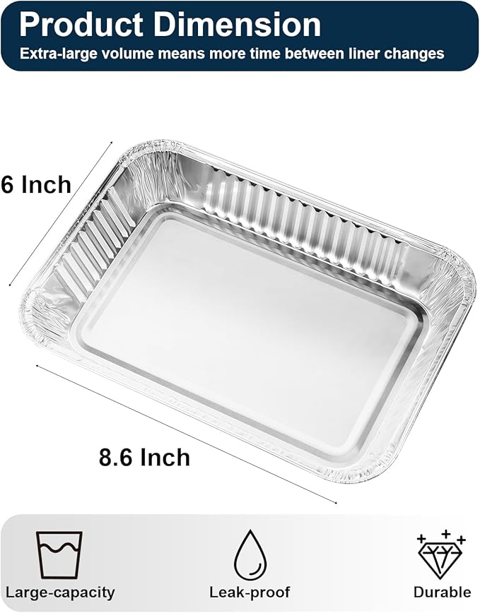 Matchwaves Drip Pans for Weber, Disposable Aluminum Foil Grease Trays for Weber Grills, Universal Replacement Liners for Weber Series, 8.6" x 6" - 50 Pcs