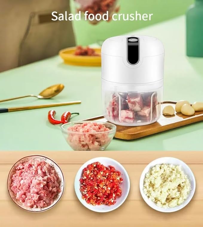 Electric Stainless Steel Garlic Chopper with 3 chopping Blades for Food Processing Meat, Vegetables, Fruits