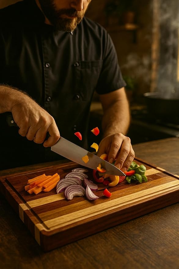 Terra Cutting Board for Kitchen – Thick Reversible with Deep Juice Groove 15x11Inch – Premium Hardwood (Lineal)