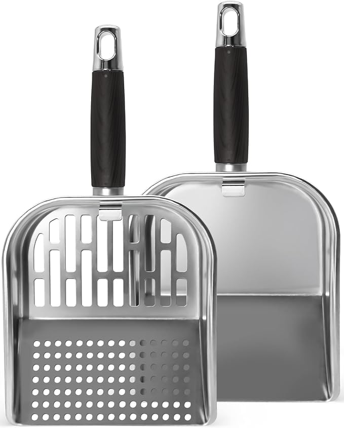 Griddle Scoop for Blackstone with a Any-Edge Hook, Stainless Steel Griddle Portable Food Mover for Stir Fry and Move Food, Classic & Sifting Grill Shovel, 2 Pack
