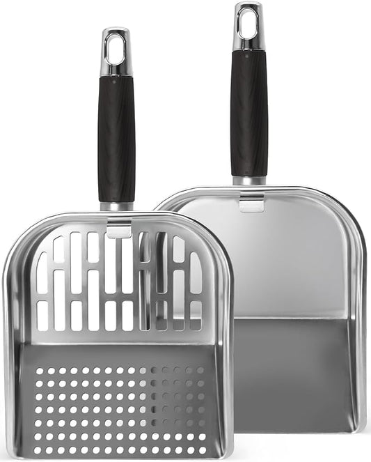Griddle Scoop for Blackstone with a Any-Edge Hook, Stainless Steel Griddle Portable Food Mover for Stir Fry and Move Food, Classic & Sifting Grill Shovel, 2 Pack