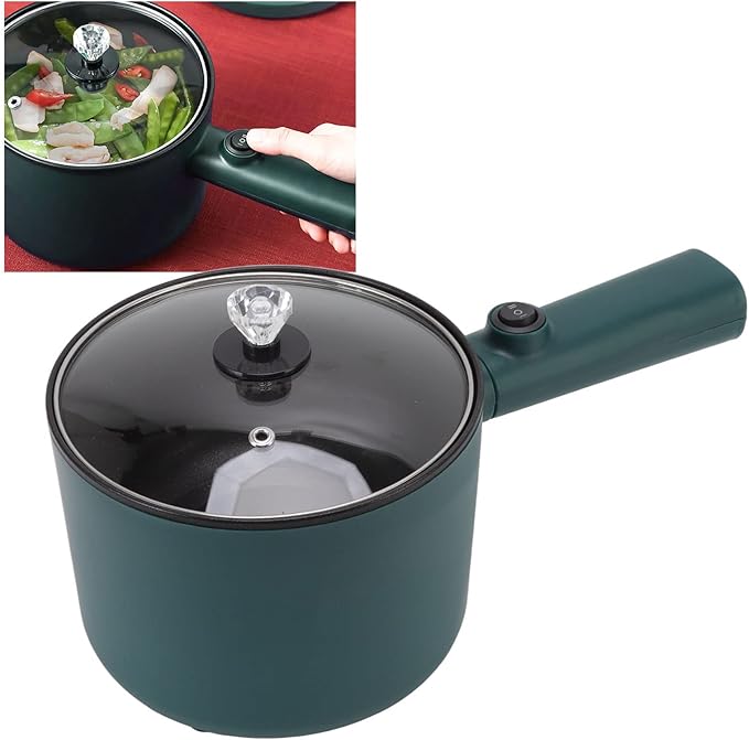 Small Electric Cooking Pot 1.8L Hot Pot Cooker Steamer, Nonstick Food Grade Electric Cooker Pan with Long Handle, 2 Temperature Mode 6 Function Adjustable Electric Cooker for