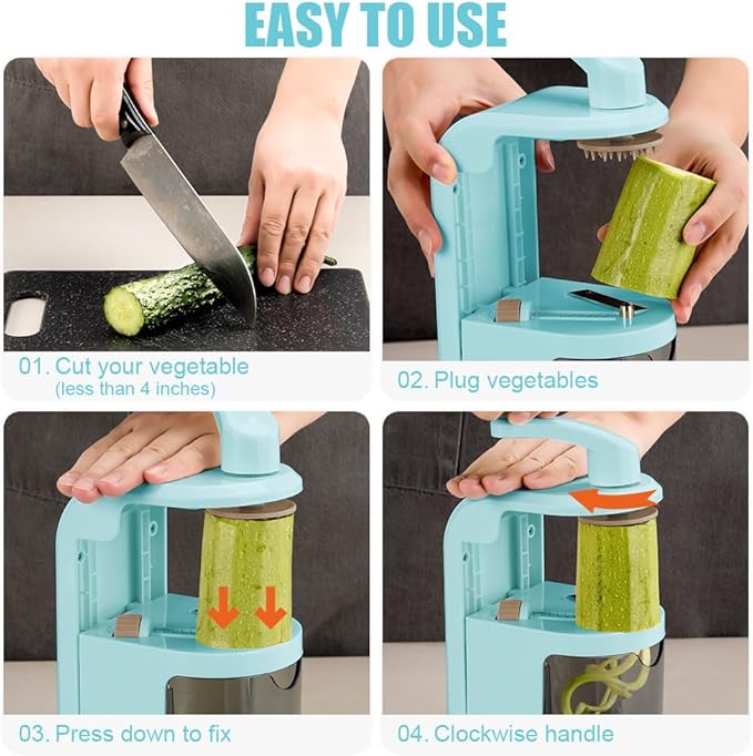 Maxceysen Vegetable Spiralizer 4in1 Rotating Blade Veggie Spiralizer Zucchini Noodle Maker with Strong Suction Cup Spiral Vegetable Cutter Slicer