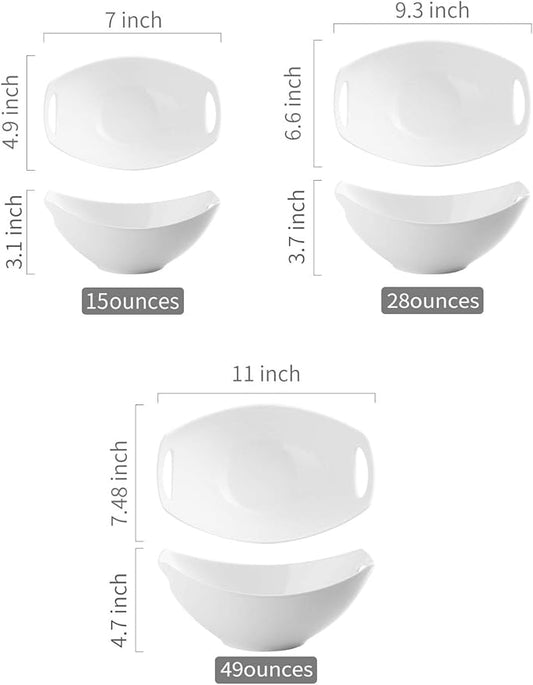 LAUCHUH Serving Bowls with Handles, Porcelain Serving Dishes White Nesting Bowls Mixing Bowl Set Salad Bowls for Entertaining, Party, Valentine's Day, Baby Shower, Set of 3, 15/28/49 oz
