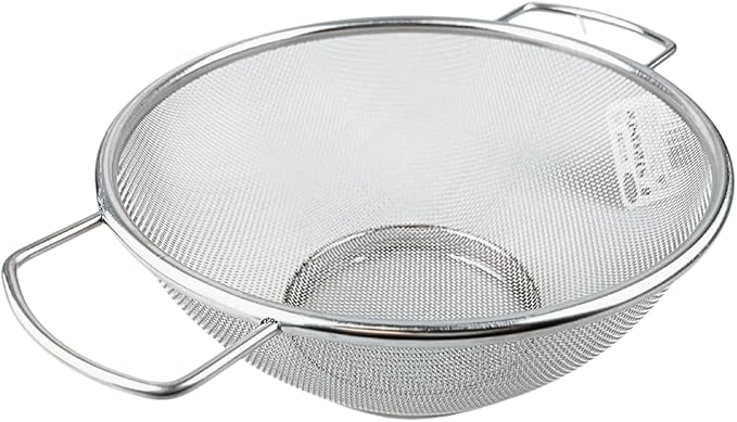 Fine Mesh Kitchen Strainer | Stainless Steel | 7" Top Diameter | 3" Height | Versatile Usage | Ergonomic Handles | Ideal for Straining, Draining, Steaming