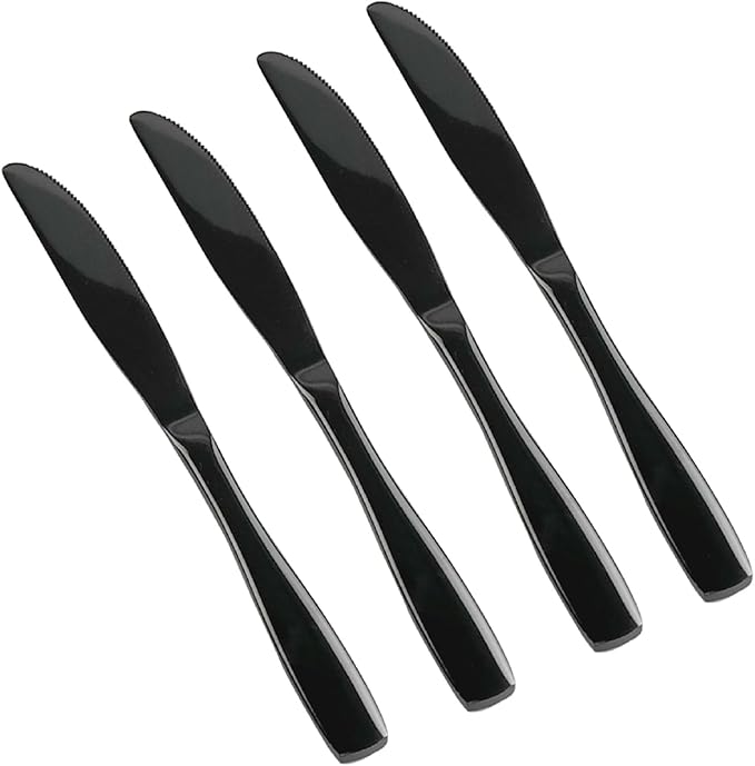 Teyyvn 16-Piece Mirror Finish Black Stainless Steel Dinner Knives, Cutlery Dinner Knife