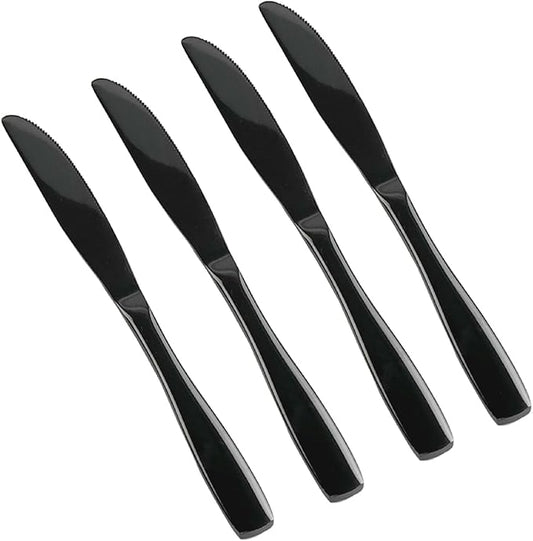 Teyyvn 16-Piece Mirror Finish Black Stainless Steel Dinner Knives, Cutlery Dinner Knife