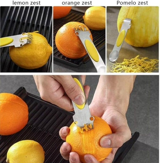 Lemon Zester Grater 3-in-1 Stainless Steel Citrus Kitchen Peeler w Channel Knife