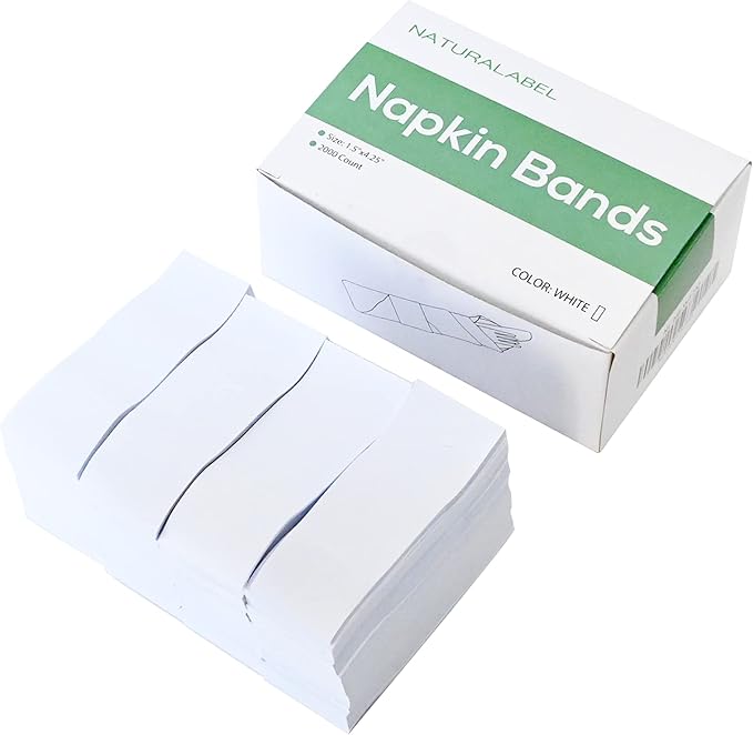 NATURALABEL Standard Napkin Band, Paper Napkin Rings Self Adhesive 2000-Count (White)