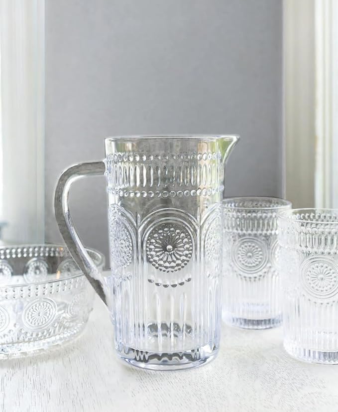 Boston International Vintage-Inspired Glass Serving Bowl with Embossed Floral Pattern for Salad Snacks Dinner, Small 4.75" x 2.25", Clear Codi
