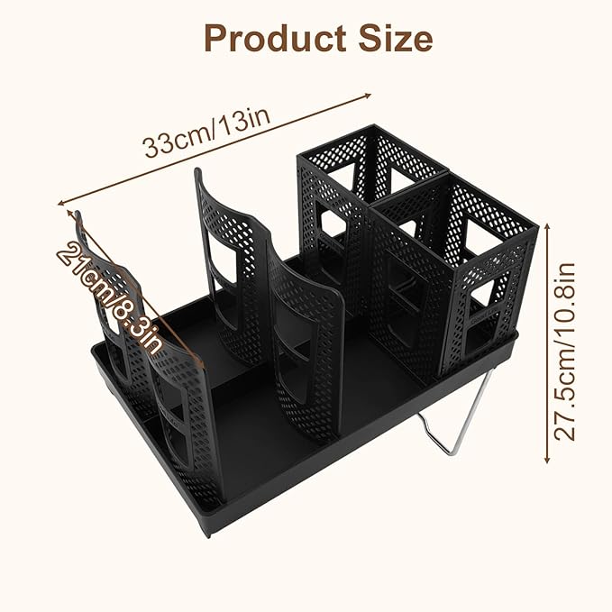 Coffee Cup Holder Organizer, Paper Cup and Lid Dispenser with Straw Storage Basket for Countertop Coffee Station Bar Cafe Restaurant Breakroom Kitchen Office Home Party (Black)