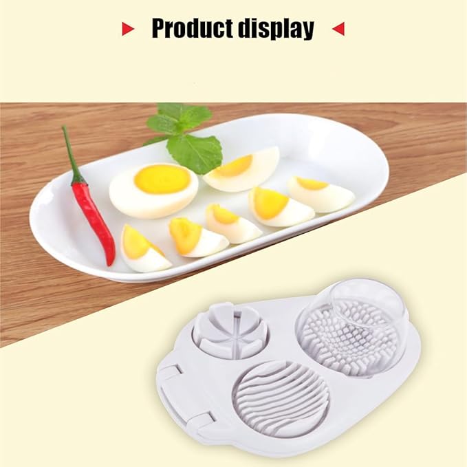 3 Way Egg Slicer for Hard Boiled Eggs, 3 in 1 Multi-Function Egg Slicer, Handy Heavy Duty Stainless Steel Egg Cutter, Kitchen Dicer Food Slicer for Strawberry Mushroom Grape Cherry Tomato (2pcs)
