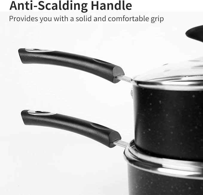 RATWIA Nonstick Saucepan Set - 1.5 Quart and 2.5Quart,Ultra Non Stick Sauce Pan Small Pot with Glass Lid,Great for Home Kitchen Restaurant,Black