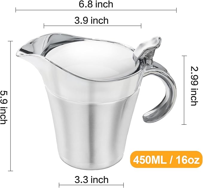Stainless Steel thermal Gravy Boat, 16 Oz Double Insulated Gravy Sauce Jug with Hinged Lid for Family Dinner, Thanksgiving, Halloween, Christmas