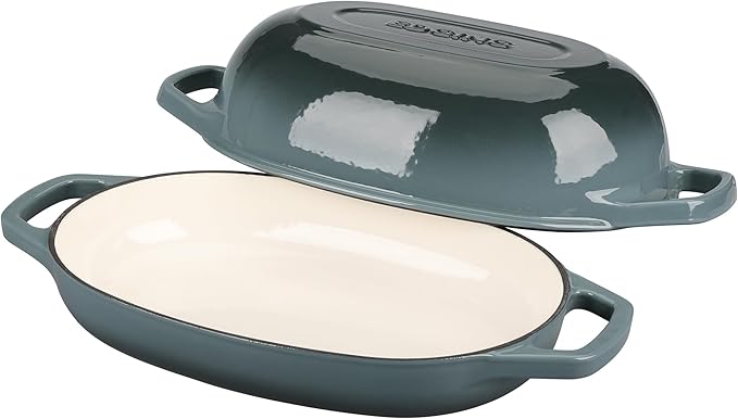 EDGING CASTING Enameled Cast Iron Oval Dutch Oven Pot with Lid, Dutch Oven for Sourdough Bread Baking, Oval Bread Pan, Bread Oven, Bread Dutch Oven, 5qt, Slateblue