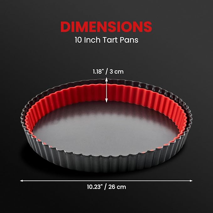 Maywe Tanso Tart Pan with Removable Bottom,10 Inch Tart and Quiche Pan,Non-stick Round Carbon Steel Deep Fluted Pie Pan with Crust Shaper Ring - Quiche Baking Dish Tart Pans For Baking Party Festival