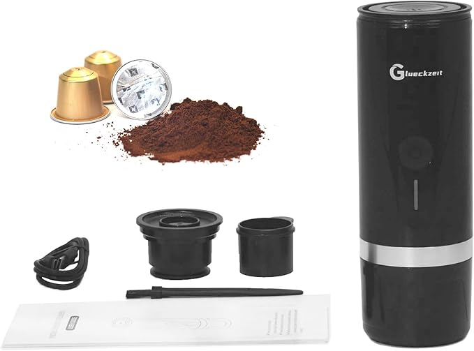 Glueckzeit Electric espresso machine that doesn't require a manual press pressure extraction fragrant espresso, No heating,compatible with NS capsules and ground coffee powder Black