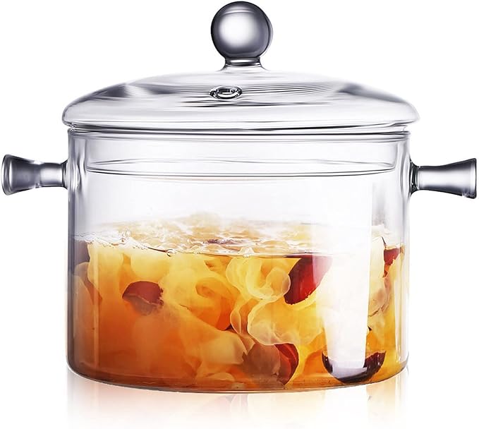 2 L/ 67 Fl Oz Clear Glass Pots for Cooking with Lids Saucepan with Cover Simmer Pot Milk Pot Heat-Resistant Glass Stovetop Pots And Pan with Lid, Soup, Milk, Baby Food