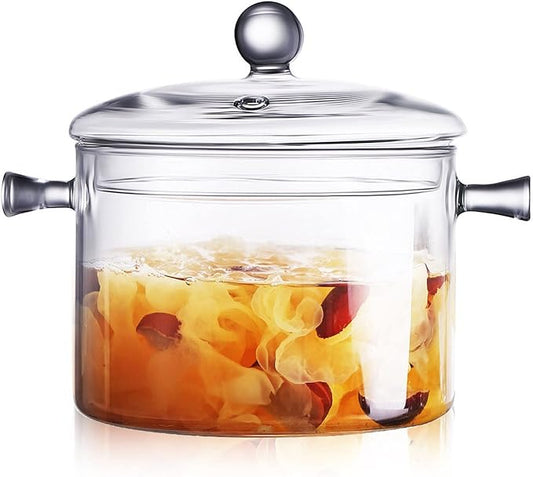 2 L/ 67 Fl Oz Clear Glass Pots for Cooking with Lids Saucepan with Cover Simmer Pot Milk Pot Heat-Resistant Glass Stovetop Pots And Pan with Lid, Soup, Milk, Baby Food