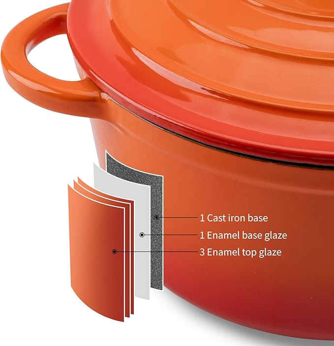 WOKINS Enameled Cast Iron Dutch Oven Pot with Lid Heavy-Duty Cookware for Bread Baking,Braising,Stews,Roasting,Oven Safe up to 500°F,7QT,orange