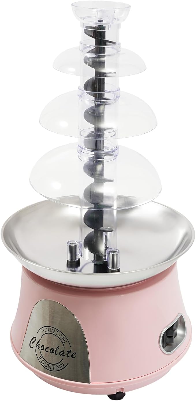 2.2lbs Chocolate Fountain, 4-Tier Party Fountain, Chocolate Fondue Fountain for Christmas Birthday Party, 120V 180W, Pink